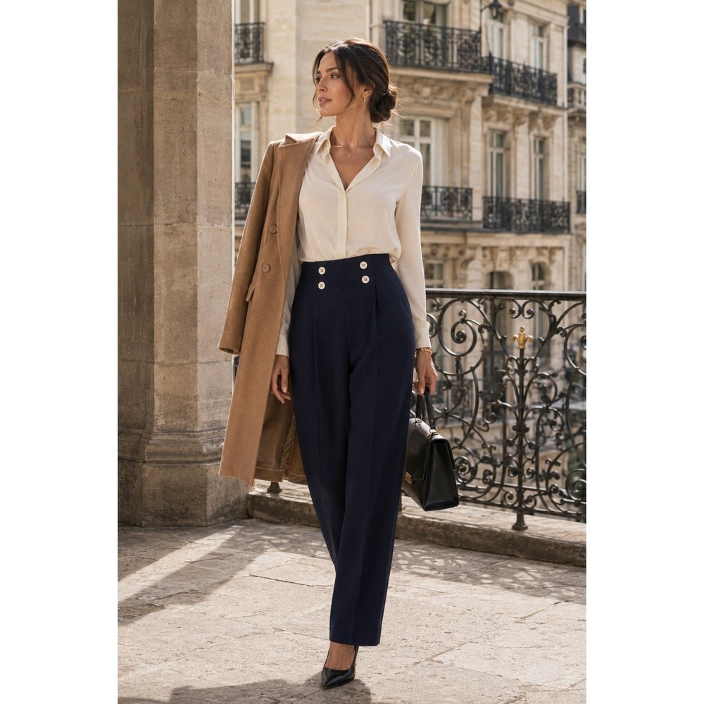 Vintage Christian Dior Separates Sailor Button High Waist Wool Trousers 6